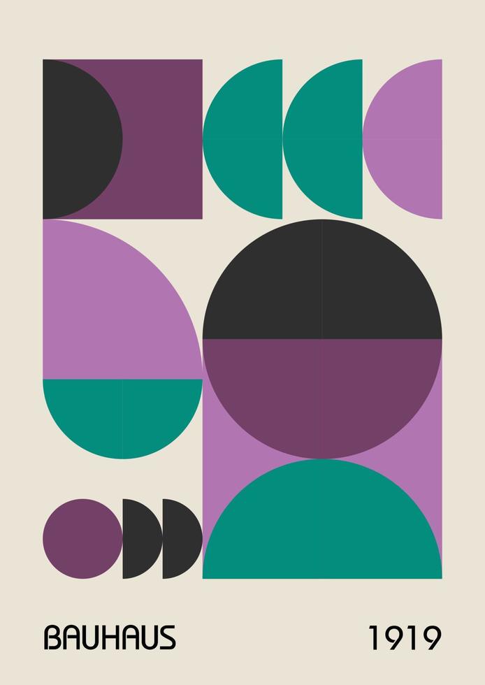 Minimal vintage 20s geometric design posters, wall art, template, layout with primitive shapes elements. Bauhaus retro pattern background, vector abstract circle, triangle and square line art.