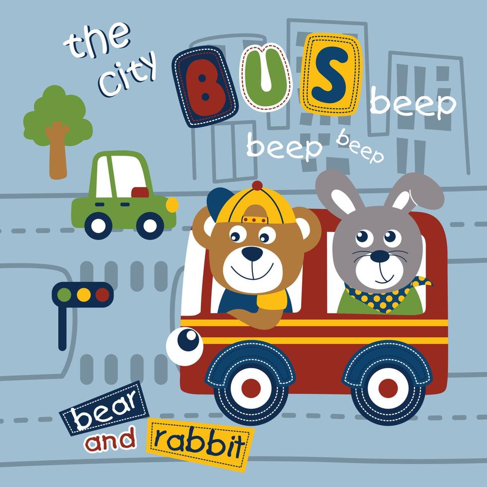 autobús de animales en la ciudad dibujos animados divertidos vector