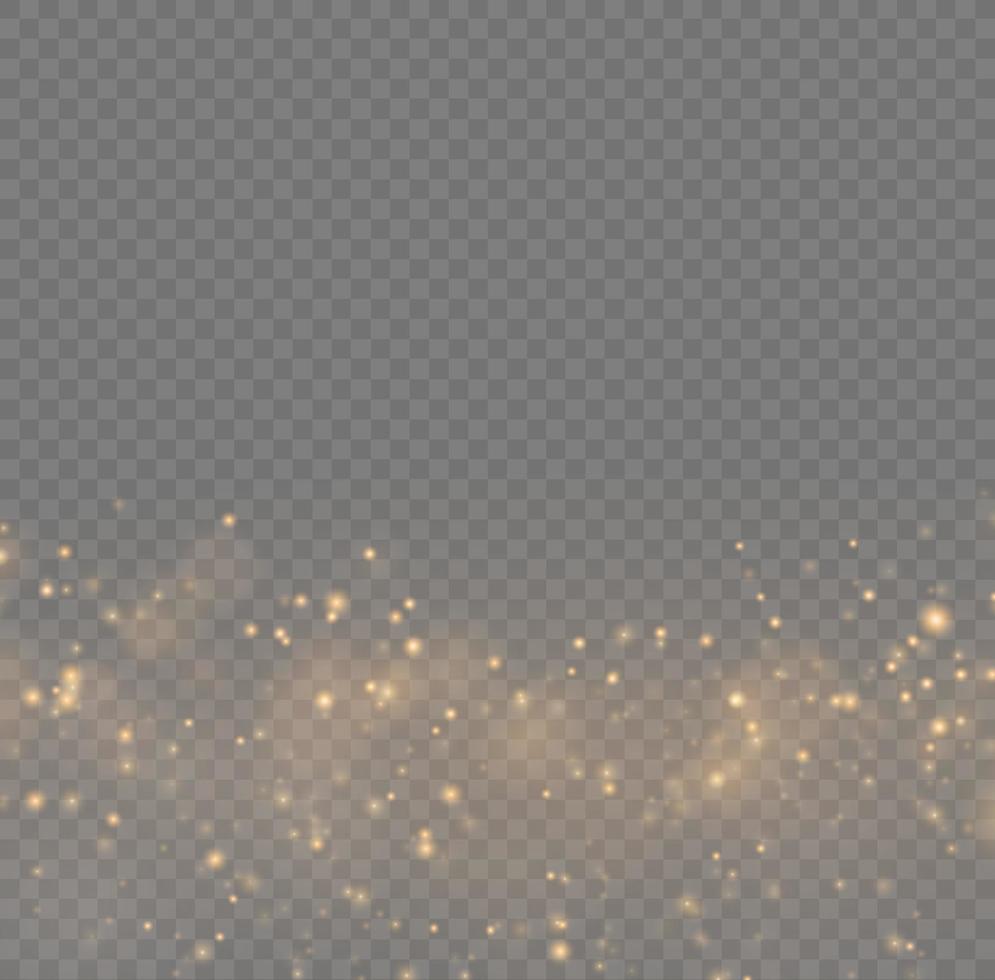 The dust sparks and golden stars shine with special light. Vector sparkles. Christmas light effect.