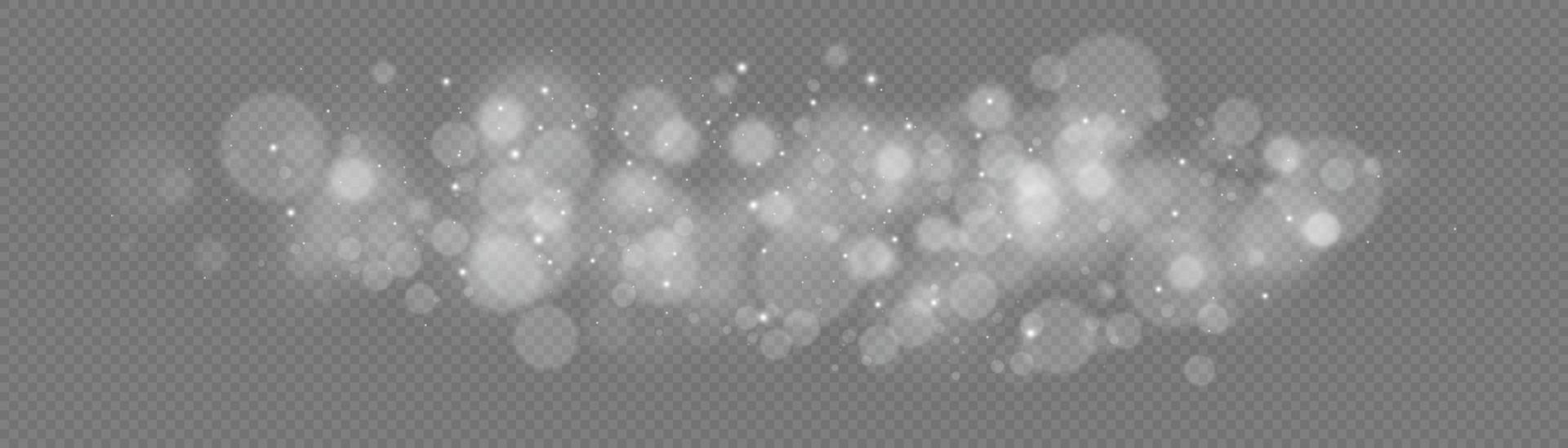 Light abstract glowing bokeh lights. Light bokeh effect isolated. Christmas background from shining dust. Christmas concept flare sparkle. White png dust light. vector