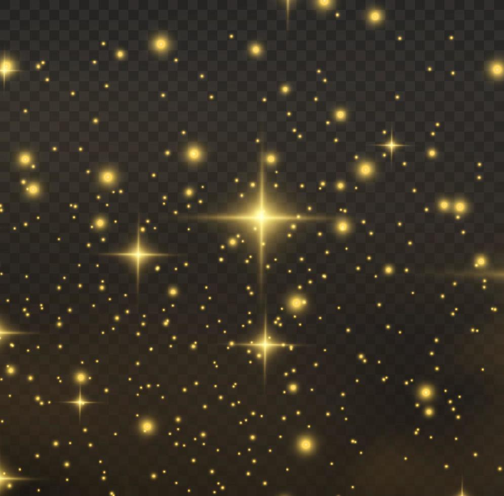 el polvo chispea y las estrellas doradas brillan con una luz especial. destellos vectoriales. efecto de luz de navidad. vector