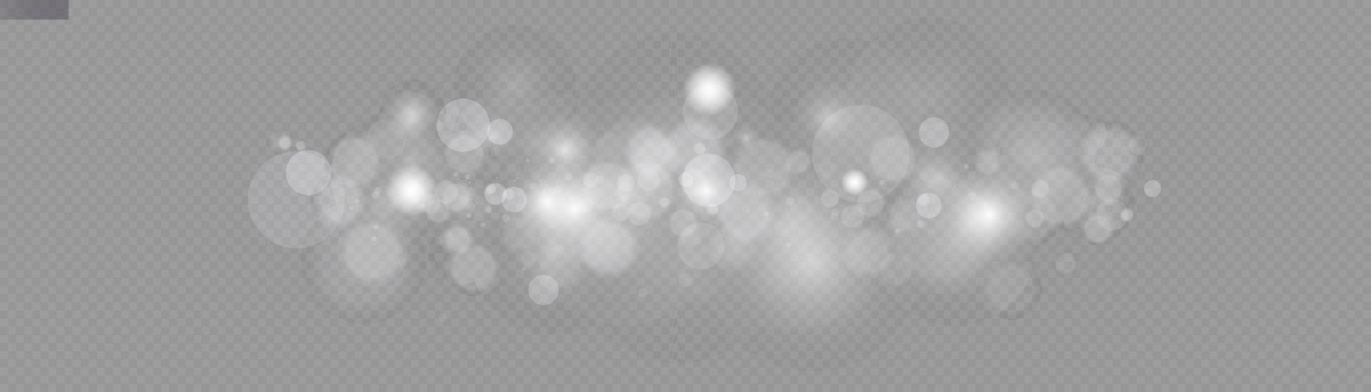 Light abstract glowing bokeh lights. Light bokeh effect isolated. Christmas background from shining dust. Christmas concept flare sparkle. White png dust light. vector