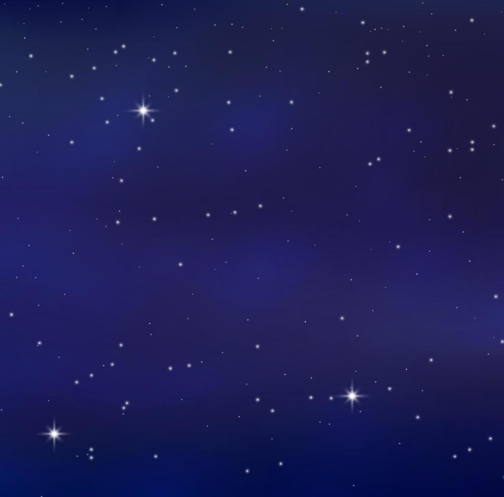 cielo estrellado brillante de noche, fondo espacial azul con estrellas, espacio. hermoso cielo nocturno. vector