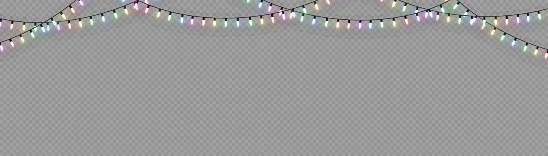 Christmas lights. Vector line with glowing light bulbs.Set of golden xmas glowing garland Led neon lamp illustration. Christmas lights isolated for cards, banners, posters