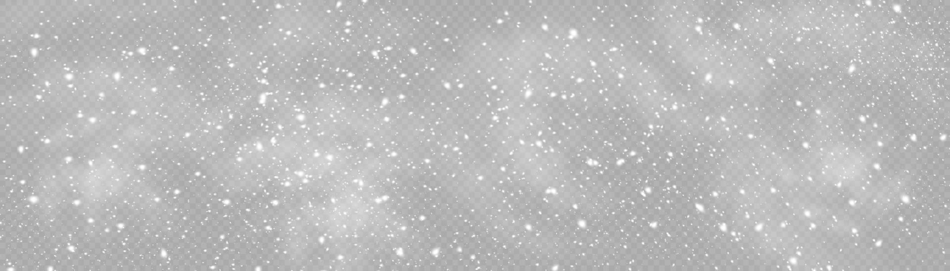 Snow and wind. Vector heavy snowfall, snowflakes in various shapes and forms. Many white cold flakes elements. White snowflakes are flying in the air. snow background.