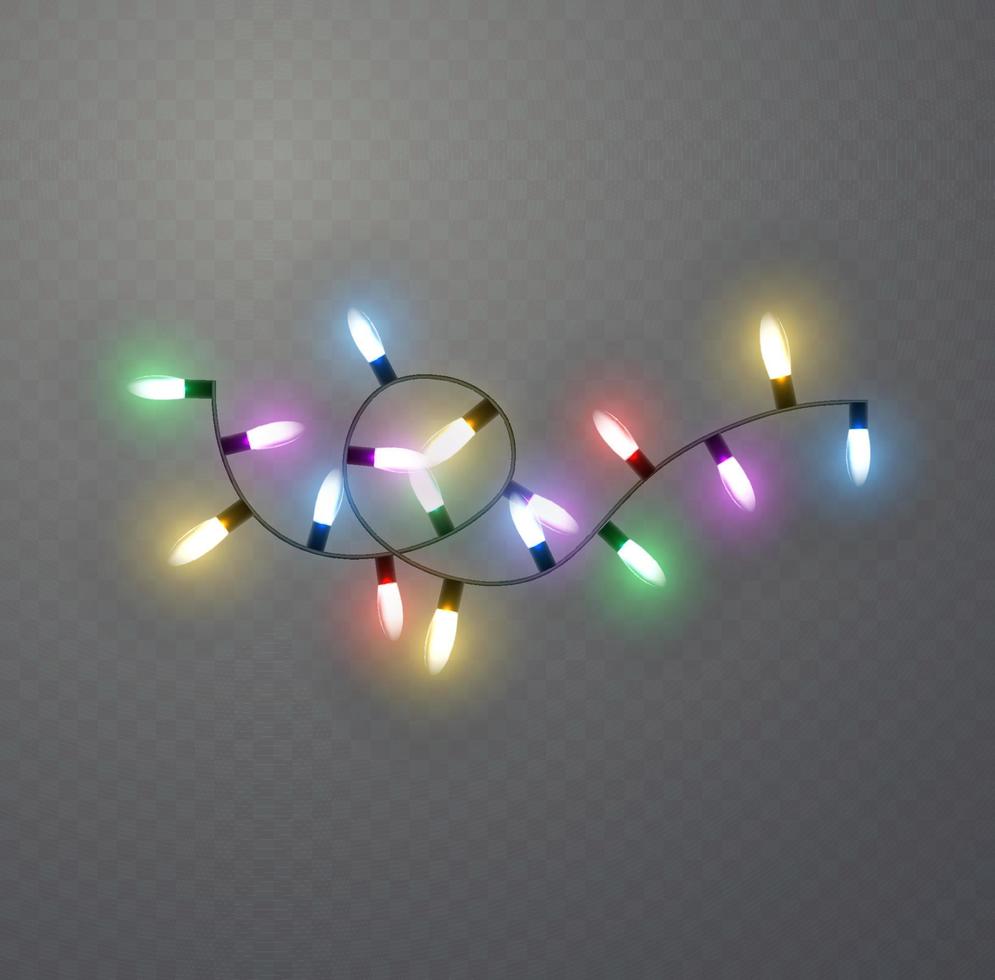 luces de Navidad. línea vectorial con bombillas de luz incandescente. conjunto de ilustración de lámpara de neón led de guirnalda brillante de navidad dorada. luces navideñas aisladas para tarjetas, pancartas, carteles vector