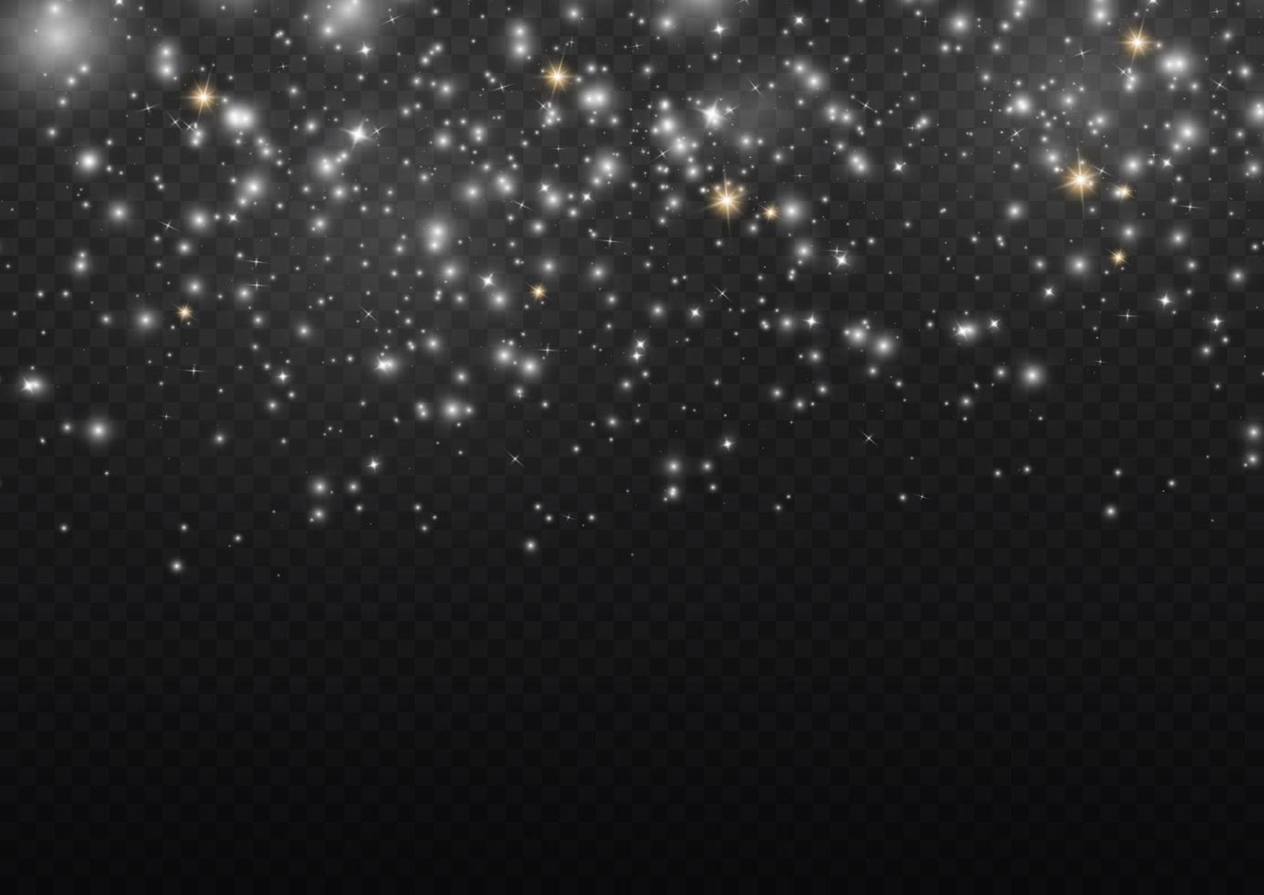 efecto de fondo de partículas de brillo blanco vectorial para tarjeta rica de saludo de lujo. efecto de luz especial de brillo de chispas blancas. textura brillante. chispas de polvo de estrellas en una explosión sobre un fondo negro. vector