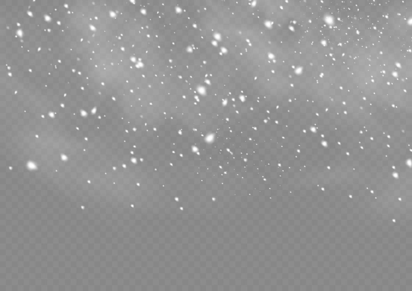 nieve y viento. fuertes nevadas vectoriales, copos de nieve en varias formas y formas. muchos elementos de copos fríos blancos. los copos de nieve blancos vuelan en el aire. fondo de nieve. vector