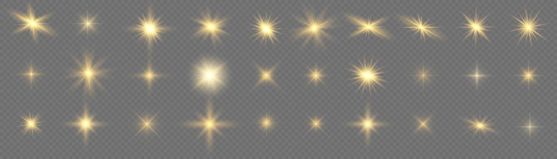 conjunto de efectos de luz blanca aislada brillante, destello de lente, explosión, brillo, línea, destello solar, chispa y estrellas. diseño abstracto de elementos de efectos especiales. rayo de brillo con relámpago vector