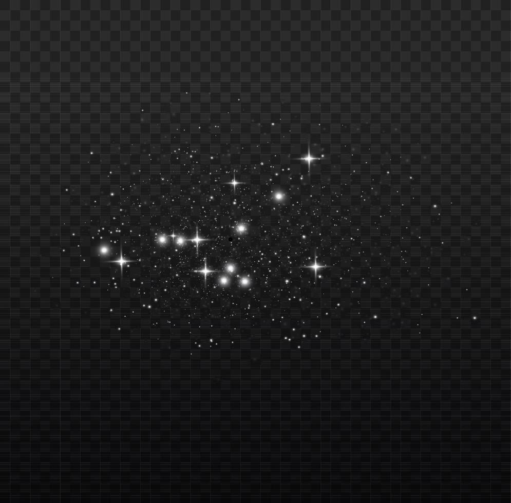 efecto de fondo de partículas de brillo blanco vectorial para tarjeta rica de saludo de lujo. efecto de luz especial de brillo de chispas blancas. textura brillante. chispas de polvo de estrellas en una explosión sobre un fondo negro. vector