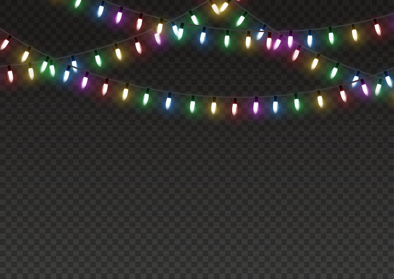 luces de Navidad. línea vectorial con bombillas de luz incandescente. conjunto de ilustración de lámpara de neón led de guirnalda brillante de navidad dorada. luces navideñas aisladas para tarjetas, pancartas, carteles vector