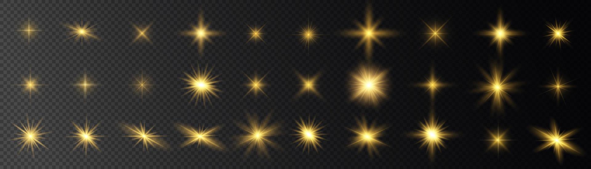 conjunto de efectos de luz blanca aislada brillante, destello de lente, explosión, brillo, línea, destello solar, chispa y estrellas. diseño abstracto de elementos de efectos especiales. rayo de brillo con relámpago vector