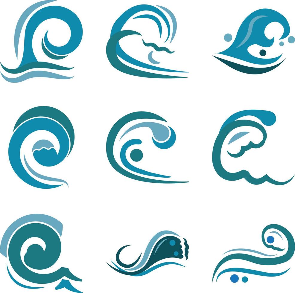 ocean wave icon set vector with blue colors, illustration