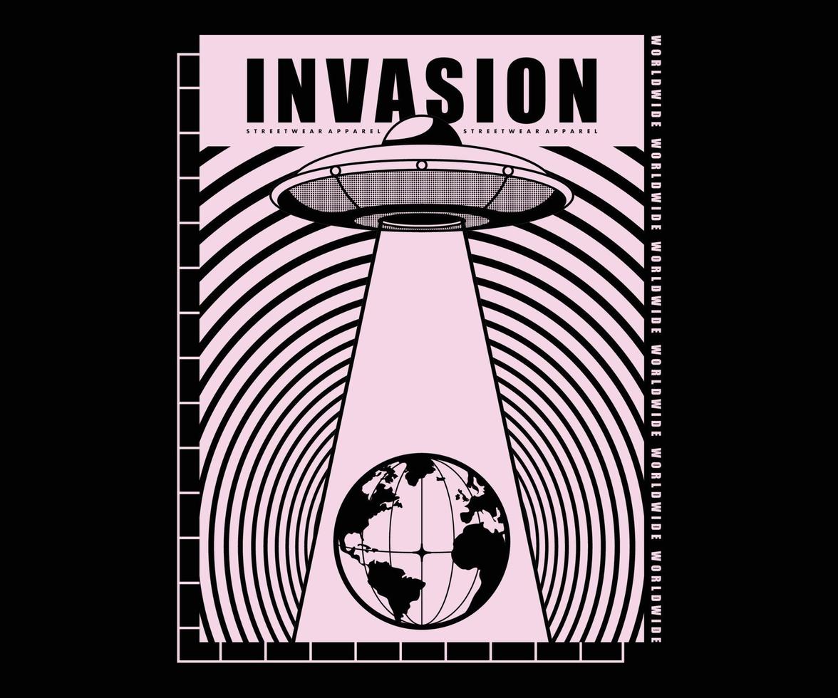invasión alienígena, diseño de pantalones ovni, gráfico vectorial, afiche tipográfico o ropa de calle y estilo urbano vector