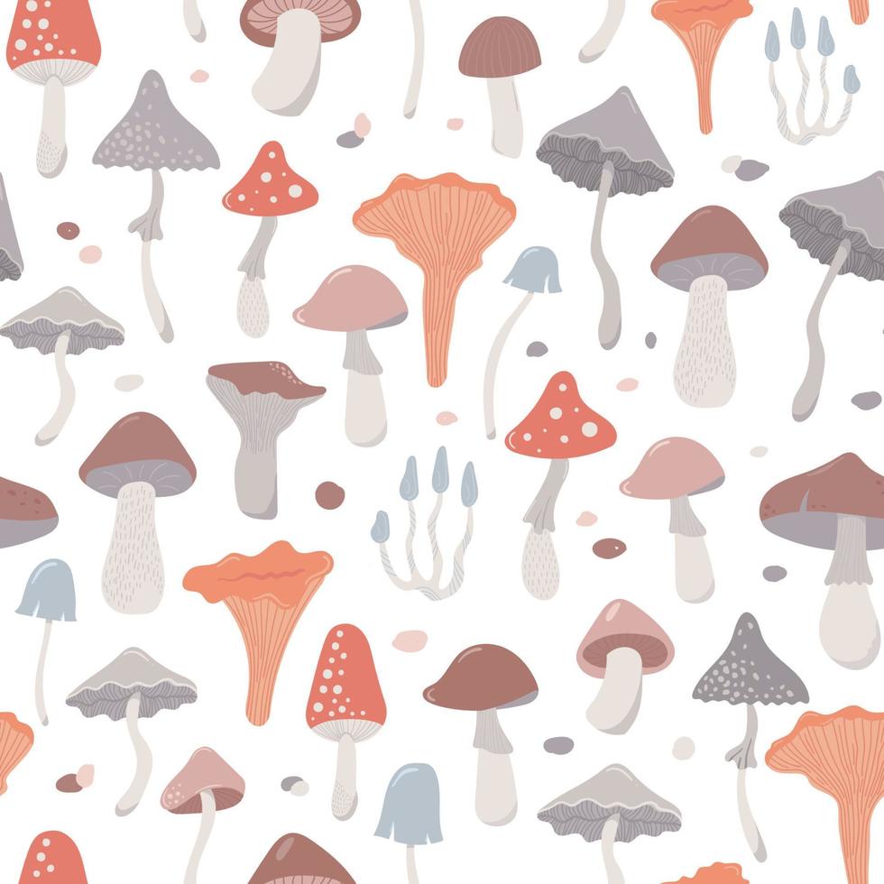 cute mushrooms with fly agaric and boletus. pattern vector