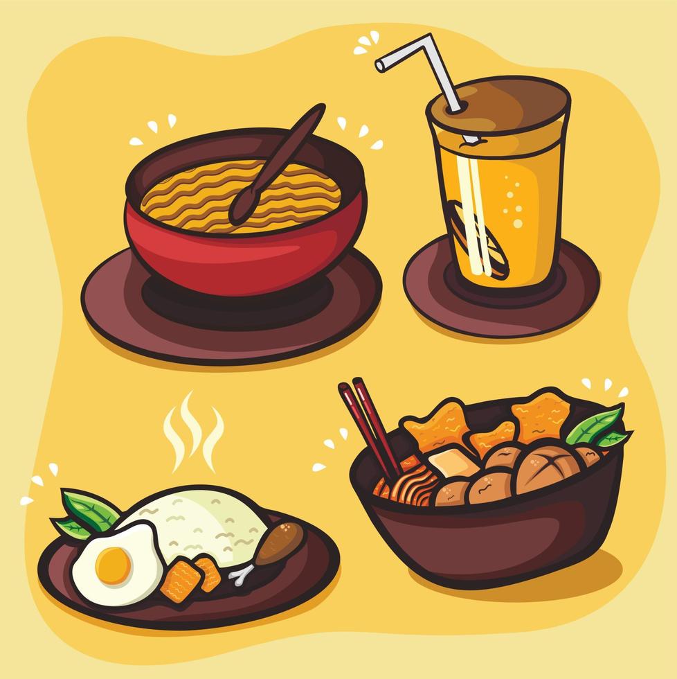 Indonesian foods and Beverage in 4 Options vector