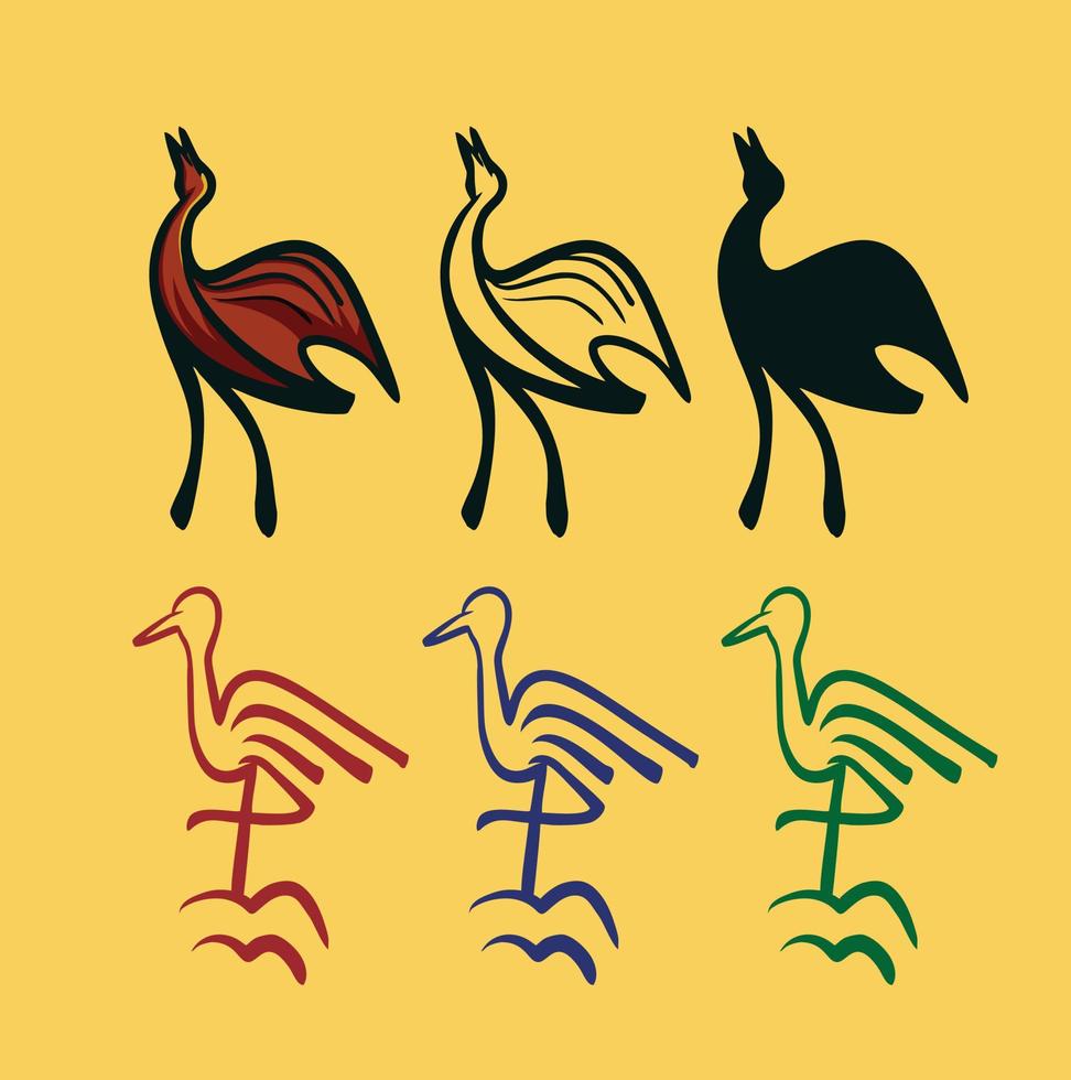 Crane bird illustrative logo variants vector