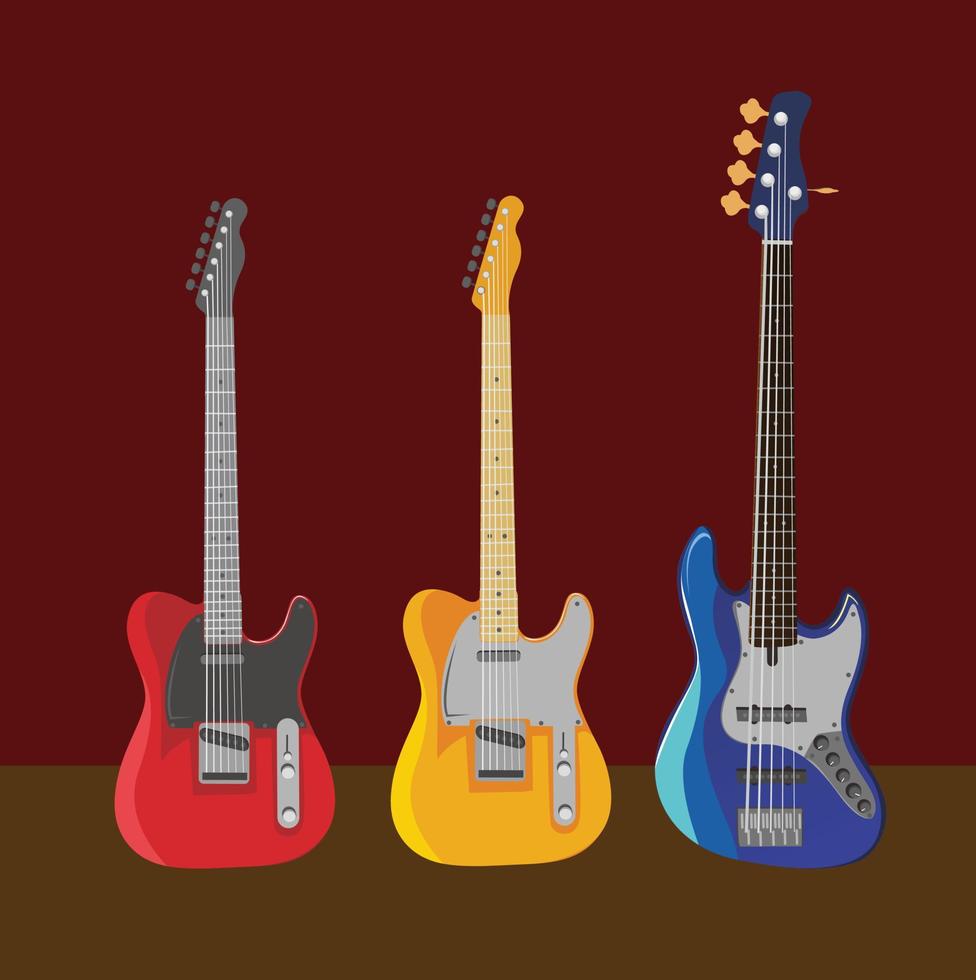 Electric Guitars and Bass for Music Performance vector