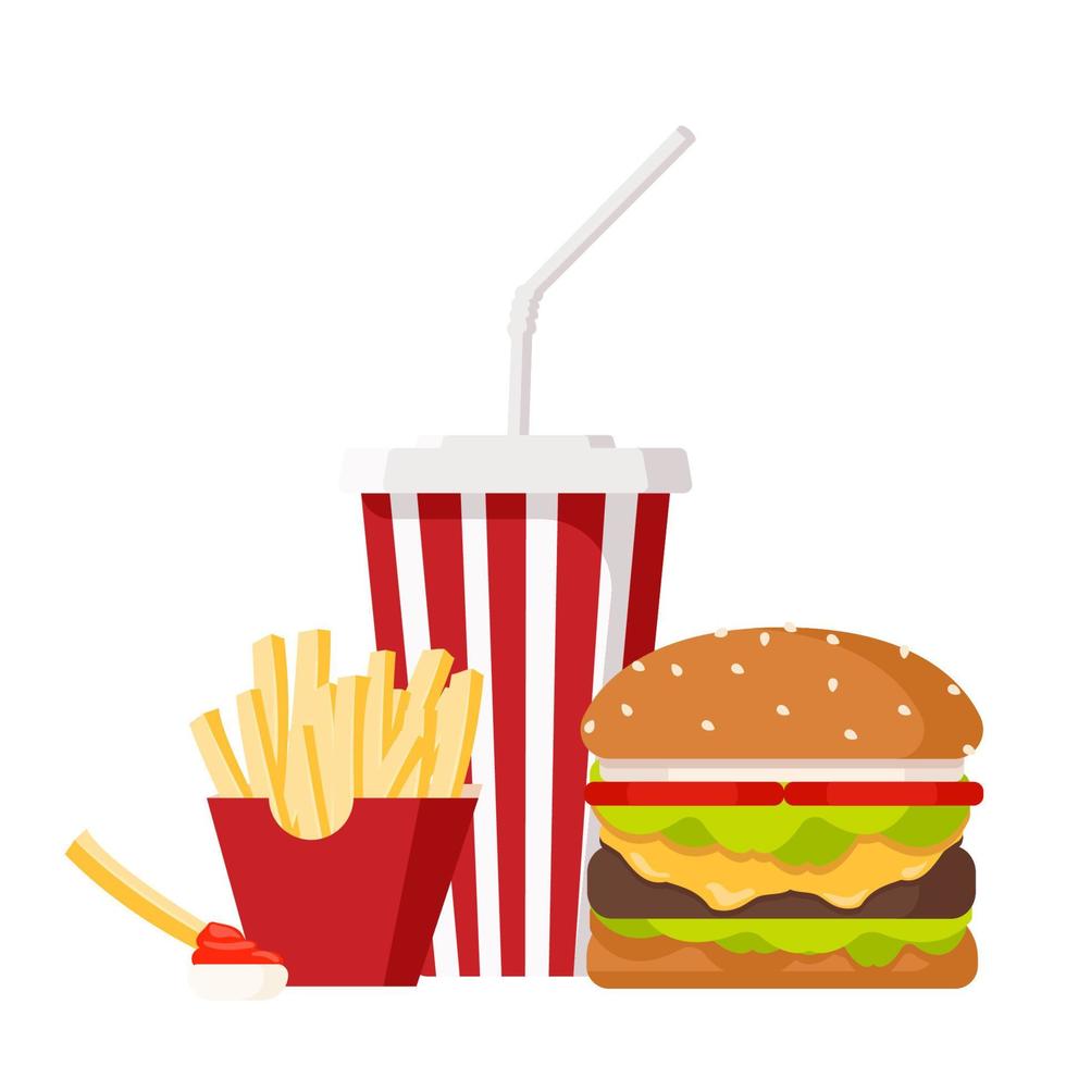 Collection set of fast food hamburger french fries soft drink vector