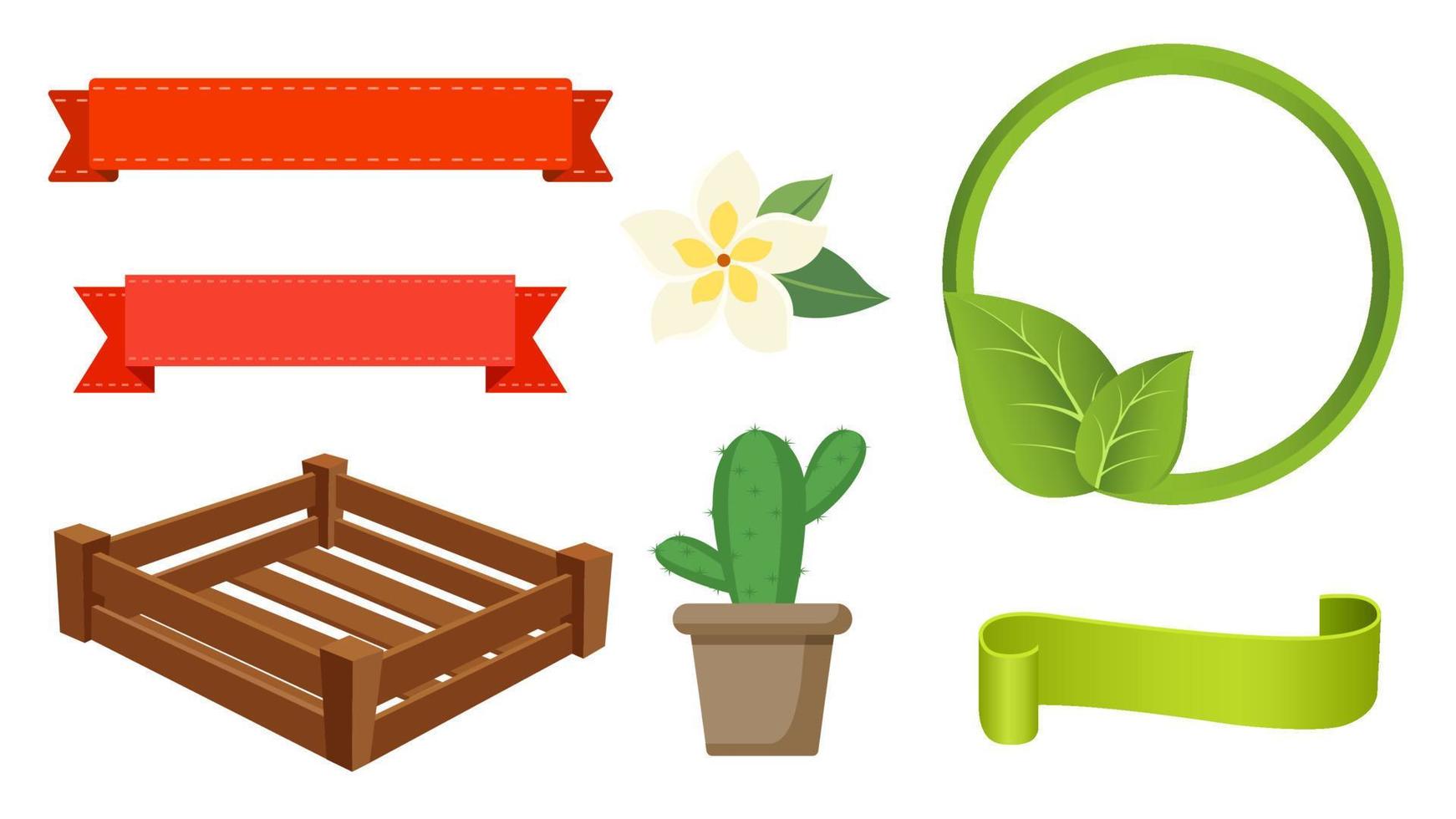 Collection set of nature frame decoration object flower leaf cactus banner vector