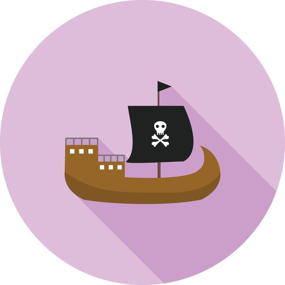 icono de sombra larga plana de barco pirata vector