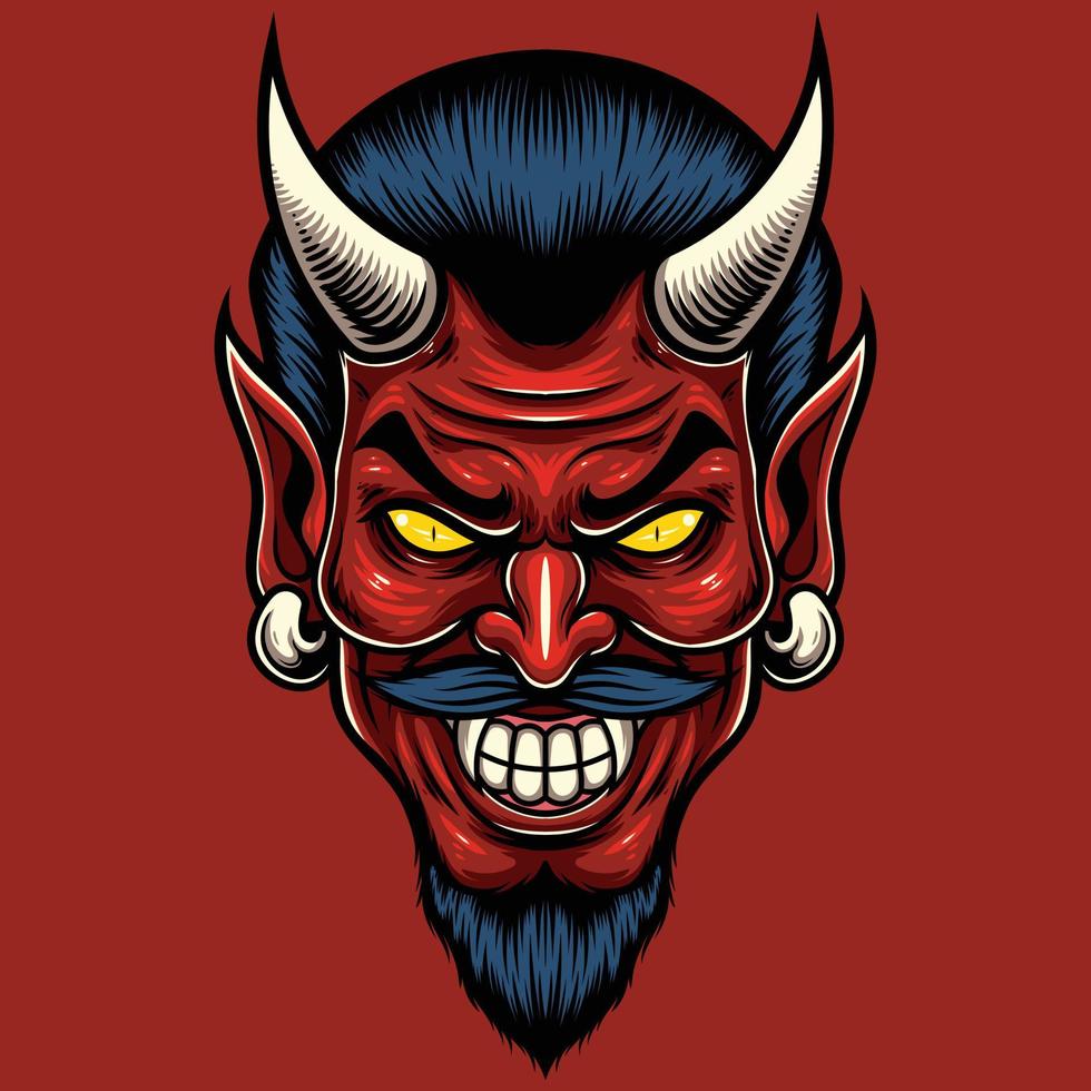 Vector Illustration of Red Devil Head in Vintage Style
