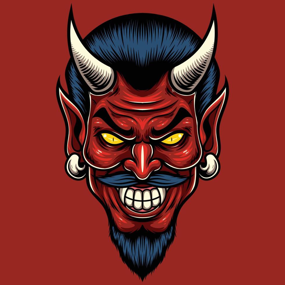 Vector Illustration of Red Devil Head in Vintage Style