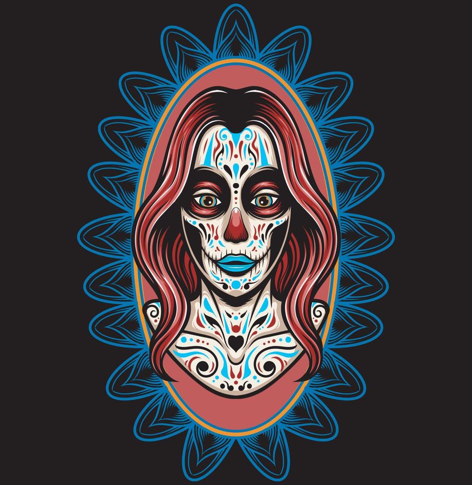 Vector illustration day of the dead girl make up with vintage style