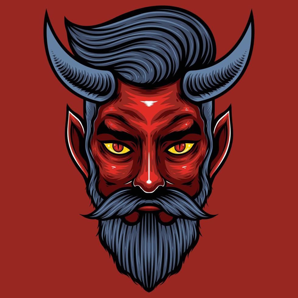 ilustración vectorial de la cabeza del diablo rojo en estilo antiguo vector