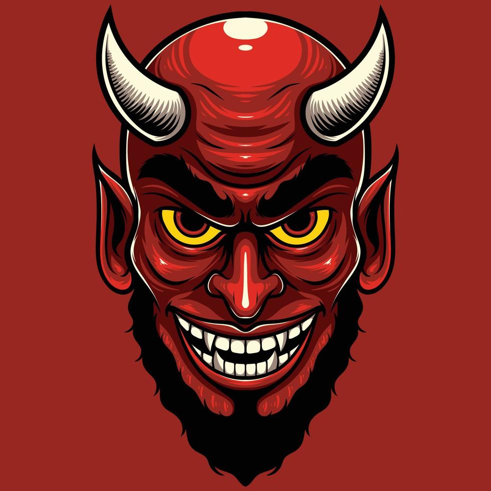 Vector Illustration of Red Devil Head in Vintage Style