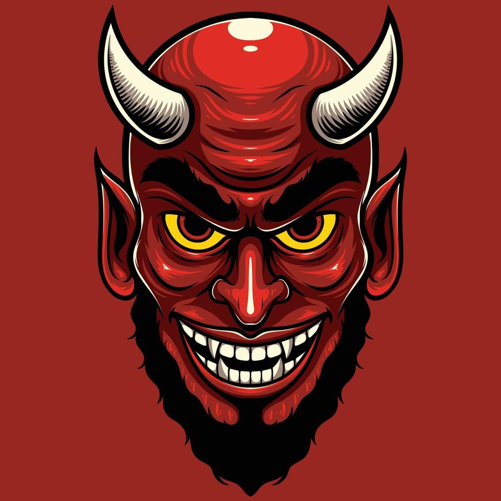 Vector Illustration of Red Devil Head in Vintage Style