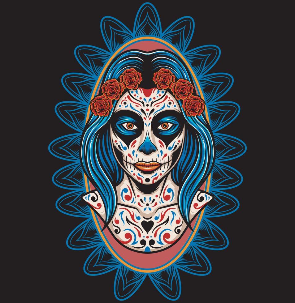 Vector illustration day of the dead girl make up with vintage style