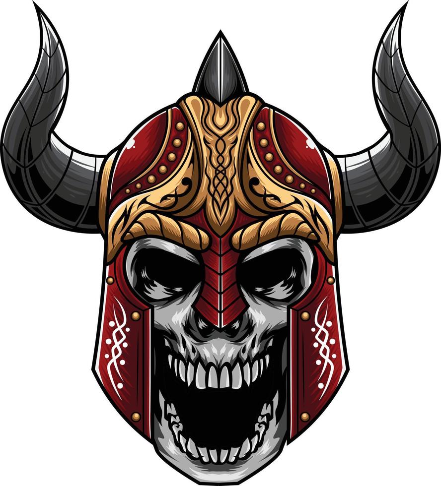 ilustración vectorial de cráneo con casco vikingo en estilo vintage vector