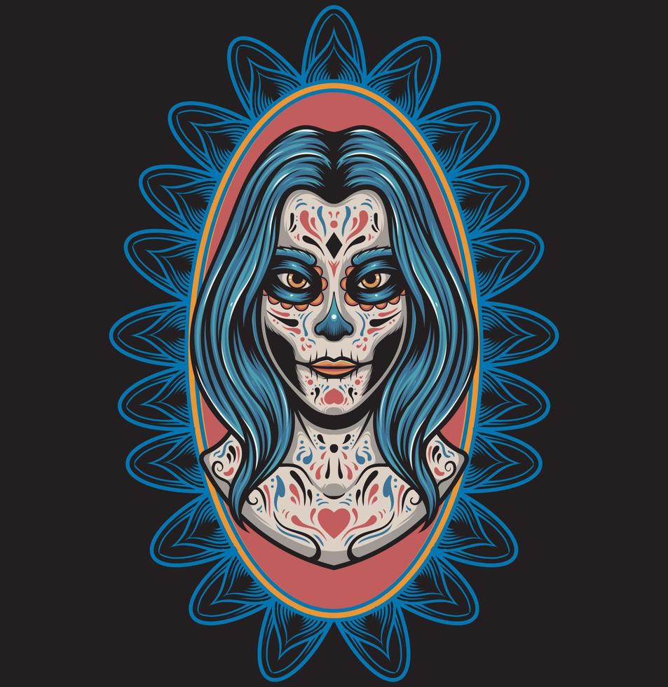 Vector illustration day of the dead girl make up with vintage style