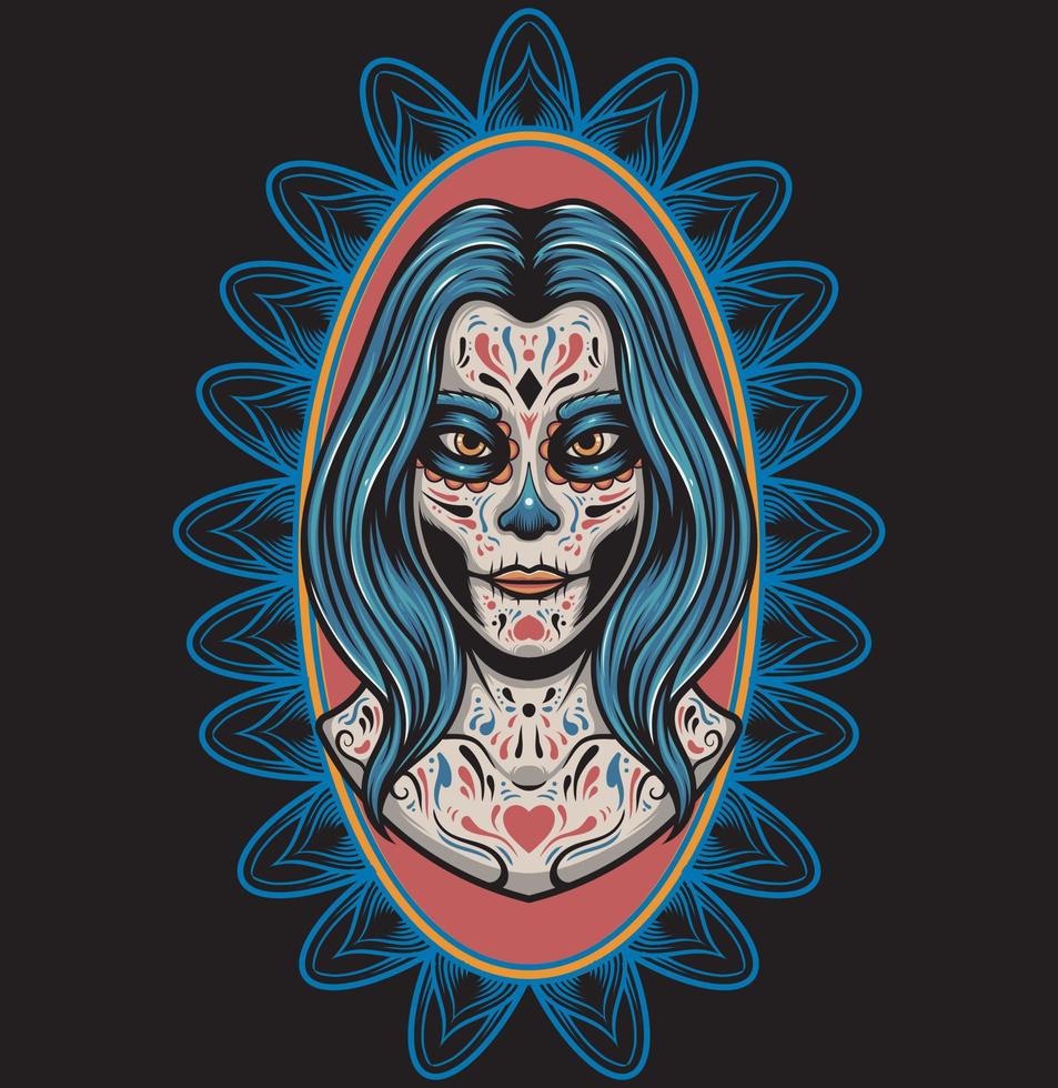 Vector illustration day of the dead girl make up with vintage style