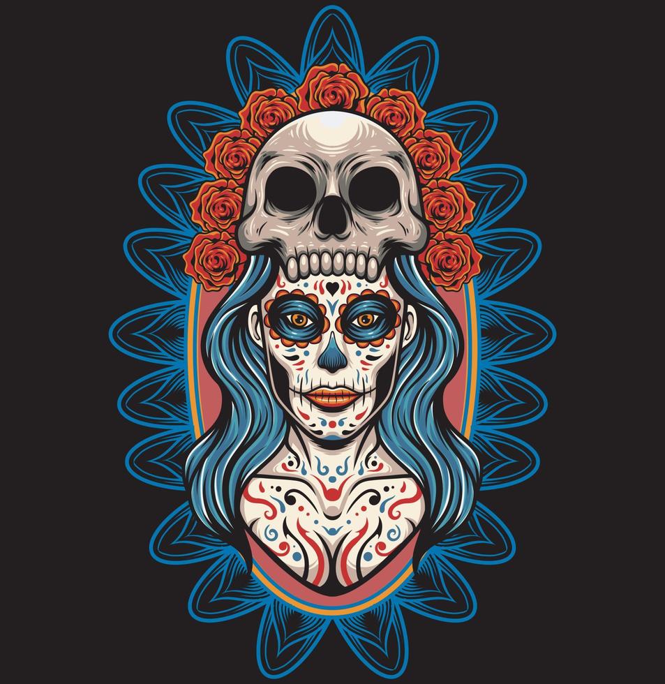 Vector illustration day of the dead girl make up with vintage style