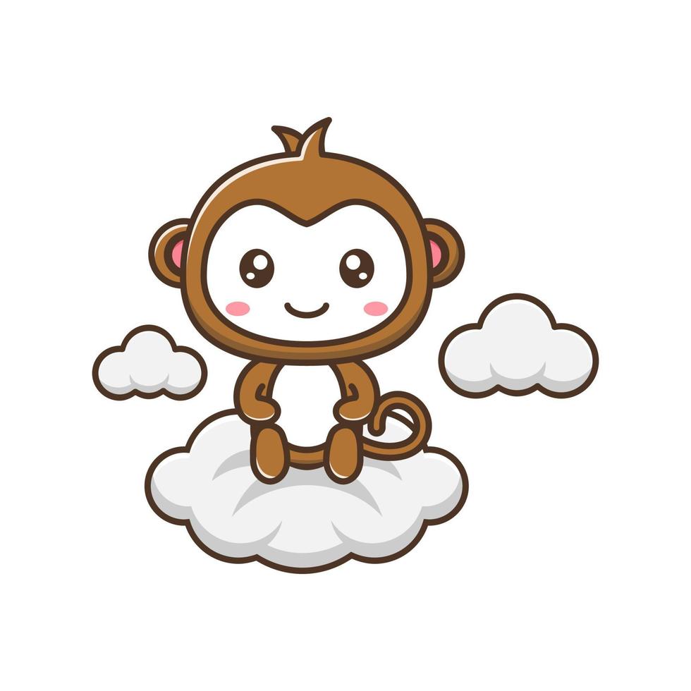 Cute litle monkey with doughnut or donut cartoon illustration isolated suitable For sticker, crafting, scrapbooking, poster, packaging, children book cover vector