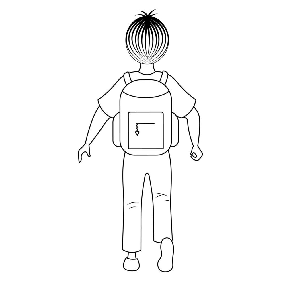 A schoolboy with a satchel for textbooks runs, the boy is a back view, in the style of doodles vector