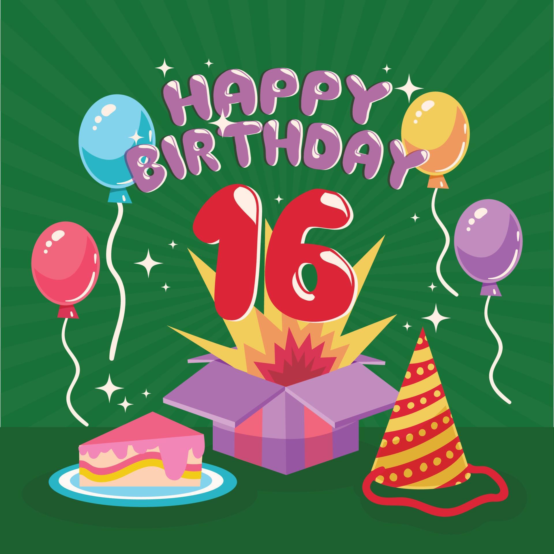 16th birthday greeting card template. 11232752 Vector Art at Vecteezy