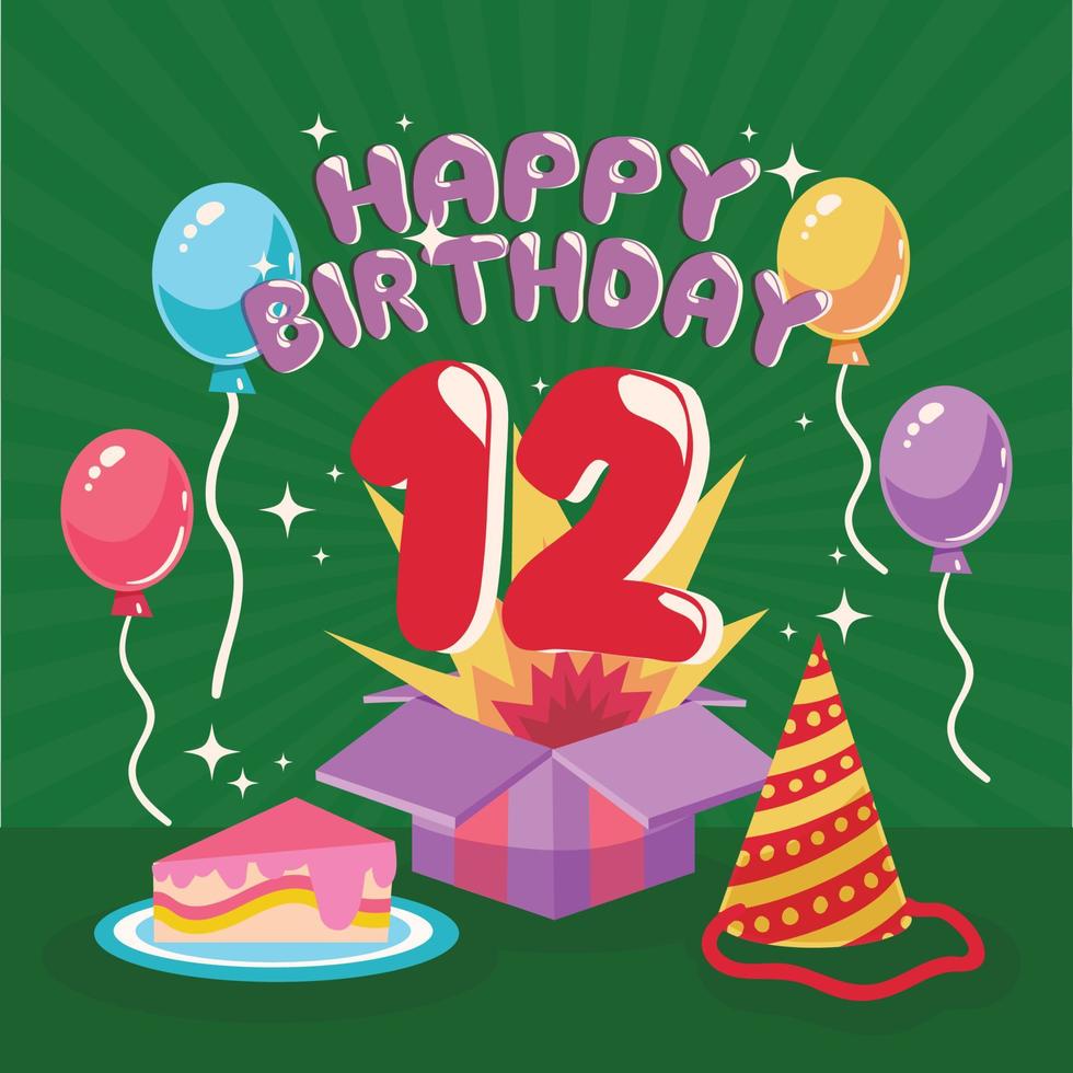 12th birthday greeting card template. 11232753 Vector Art at Vecteezy