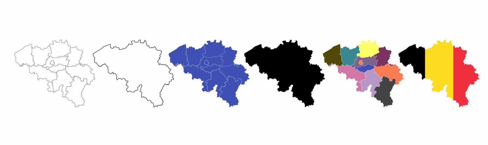 Belgium map flag icon set isolated on white background vector