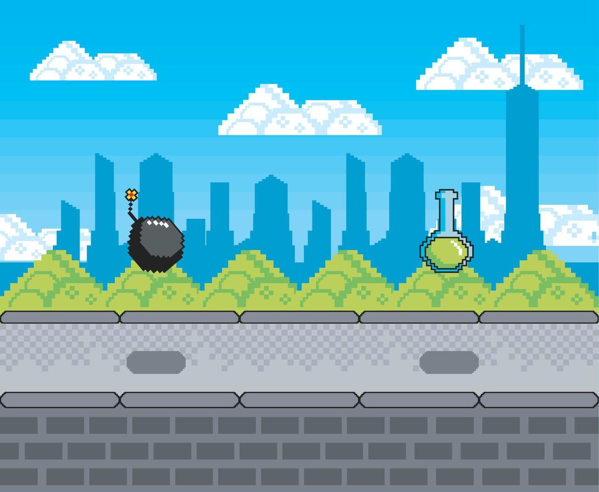 pixel art cityscape vector