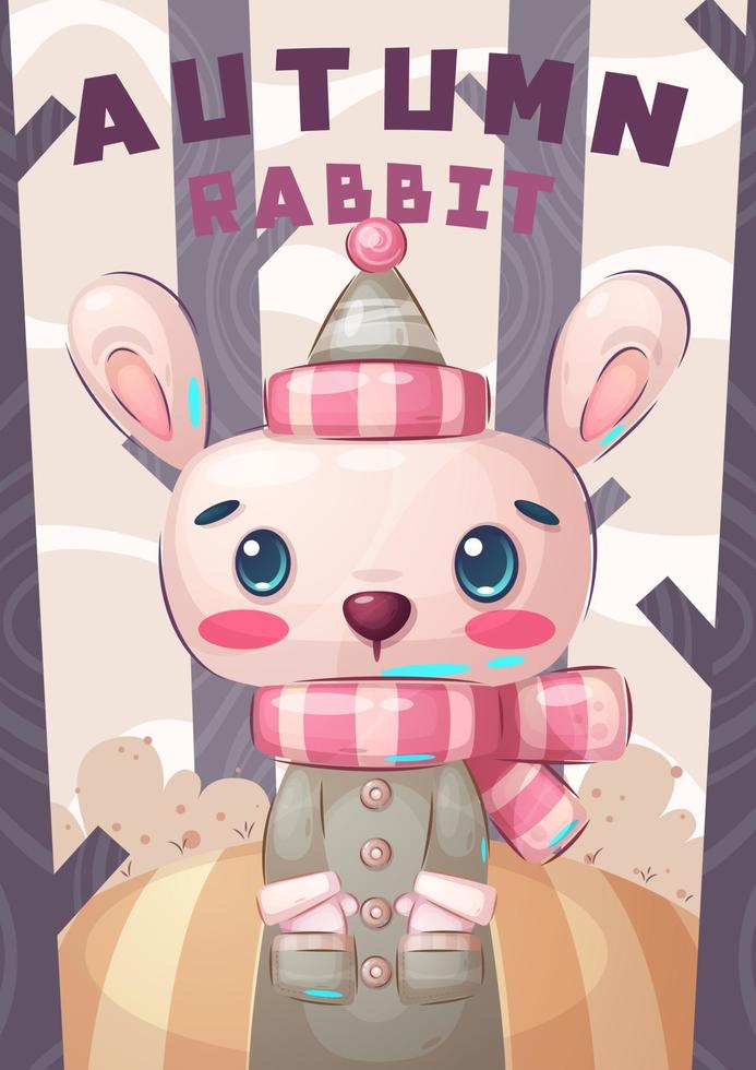 Cartoon character adorable rabbit in autumn forest vector
