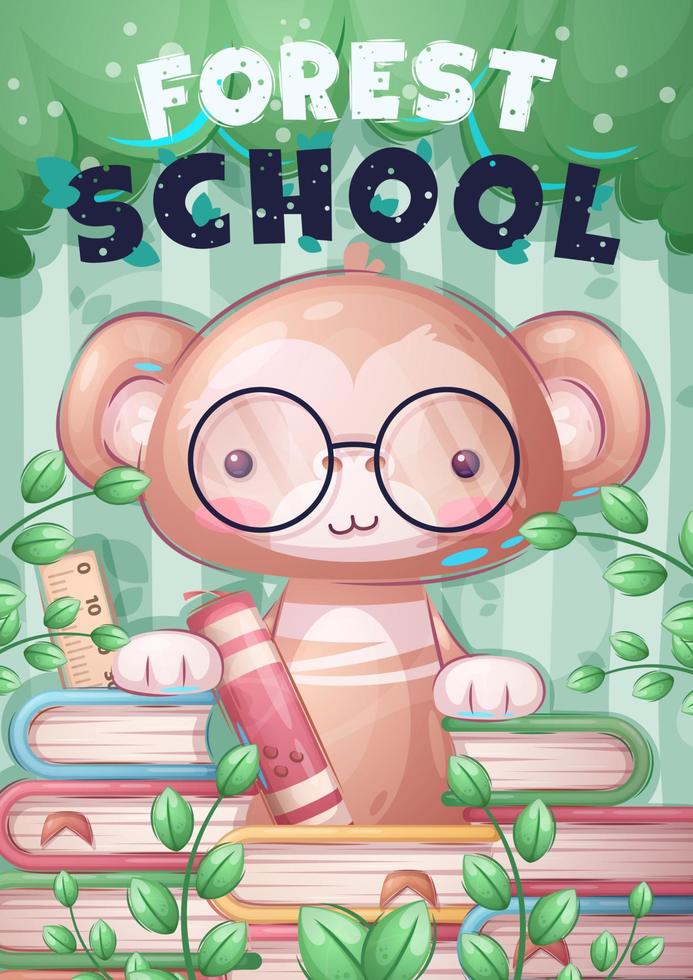 Cartoon character adorable monkey, pretty forest school idea for print t-shirt, poster and kids envelope, postcard. Cute hand drawn style monkey vector