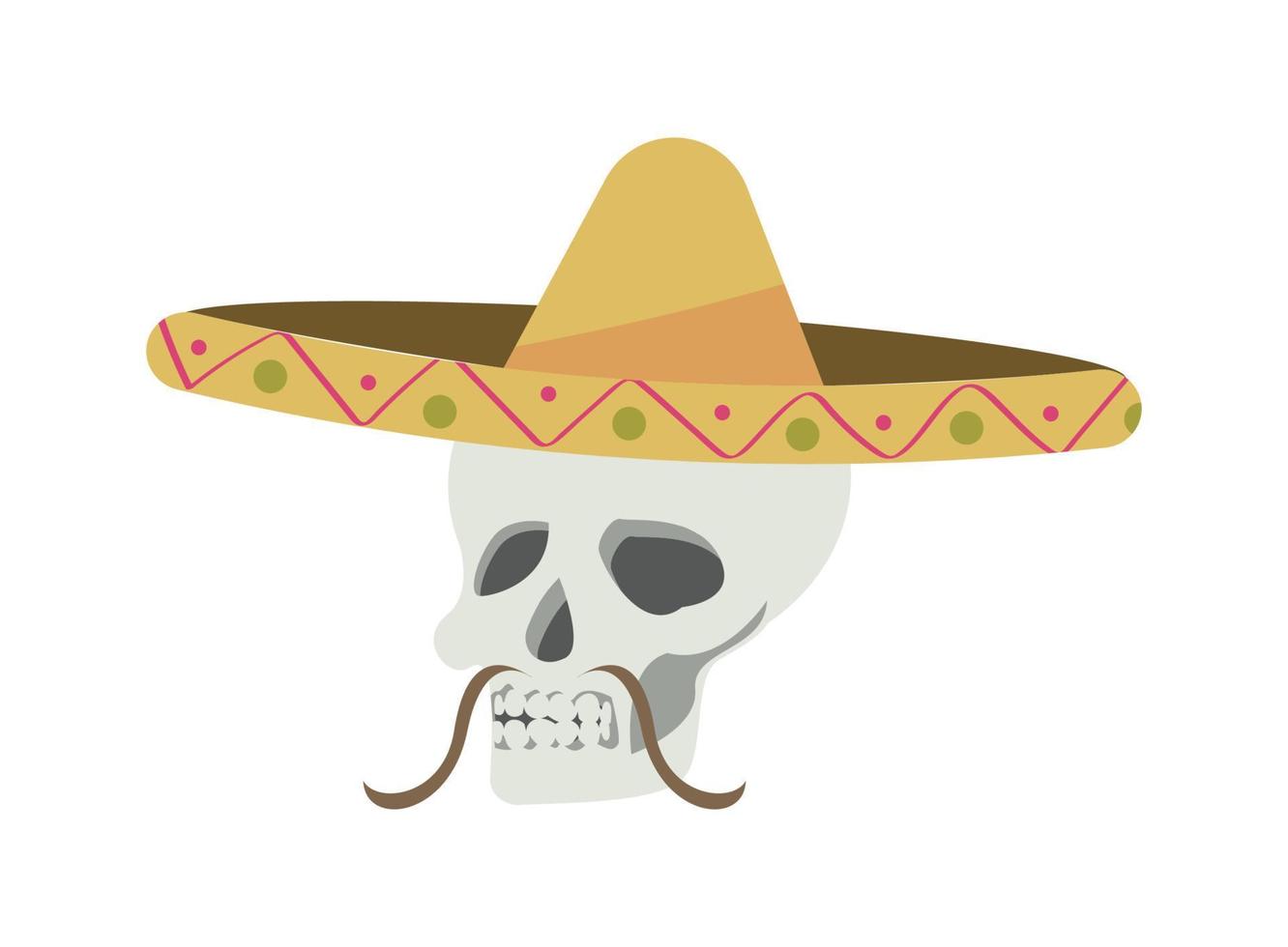 calavera mexicana con sombrero de mariachi vector