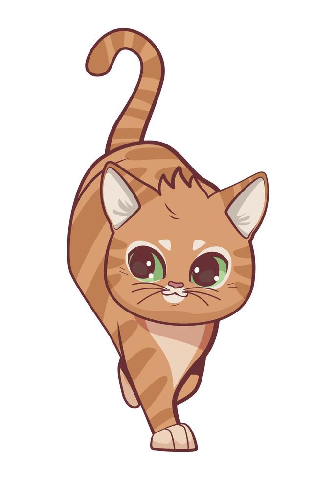 lindo gato caminando estilo anime vector