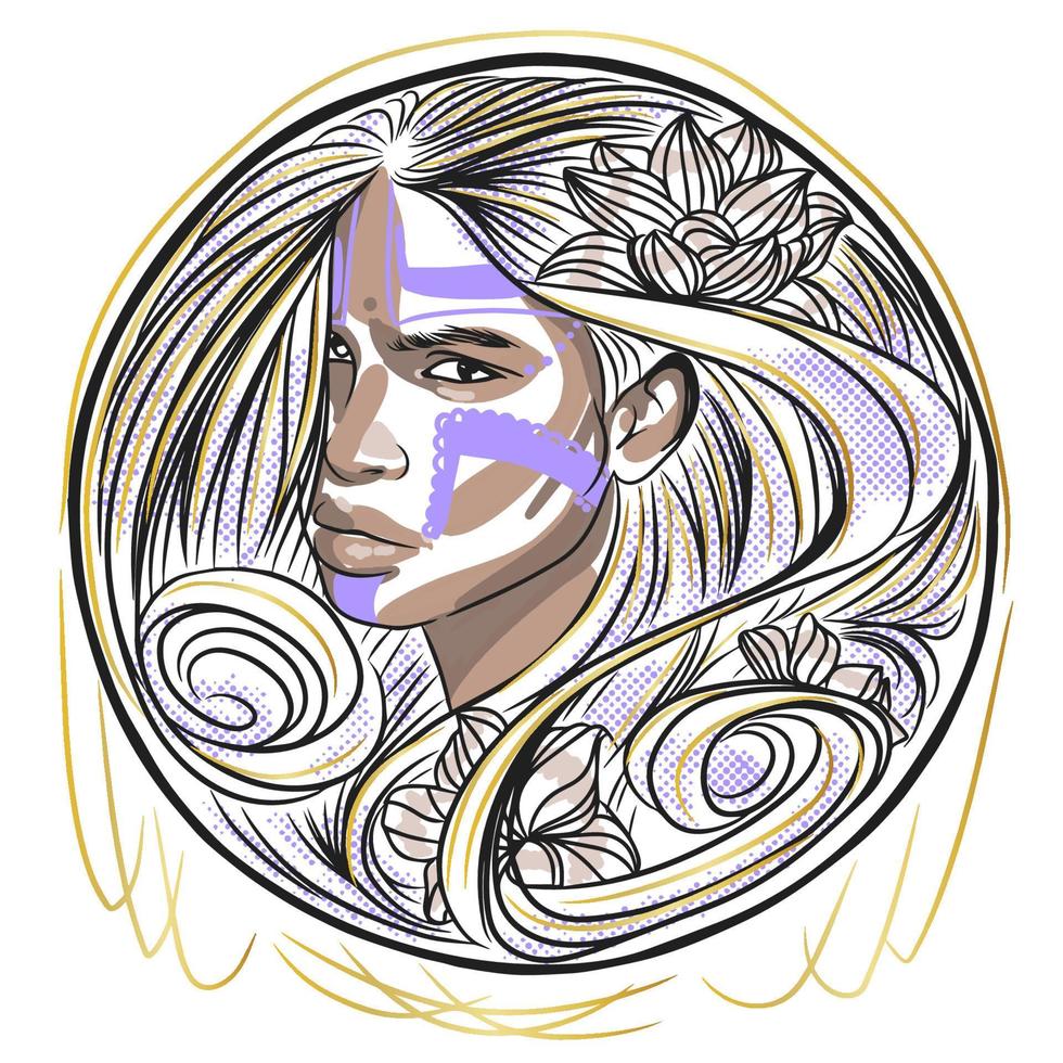 Beautiful portrait of a girl in retro style with chicano jewelry vector