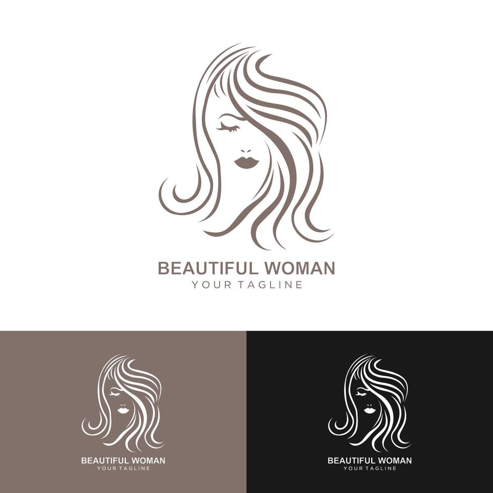 estilo de icono de ilustración de mujer de pelo largo, logotipo de cara de mujer sobre fondo blanco, vector