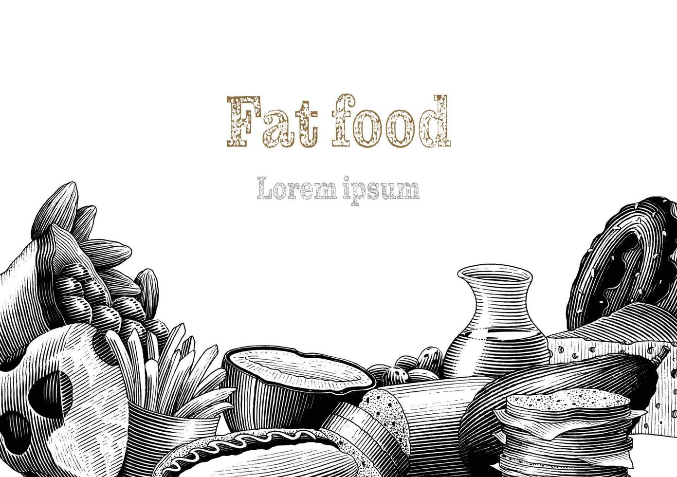 Fat food hand drawing engraving style clip art vector