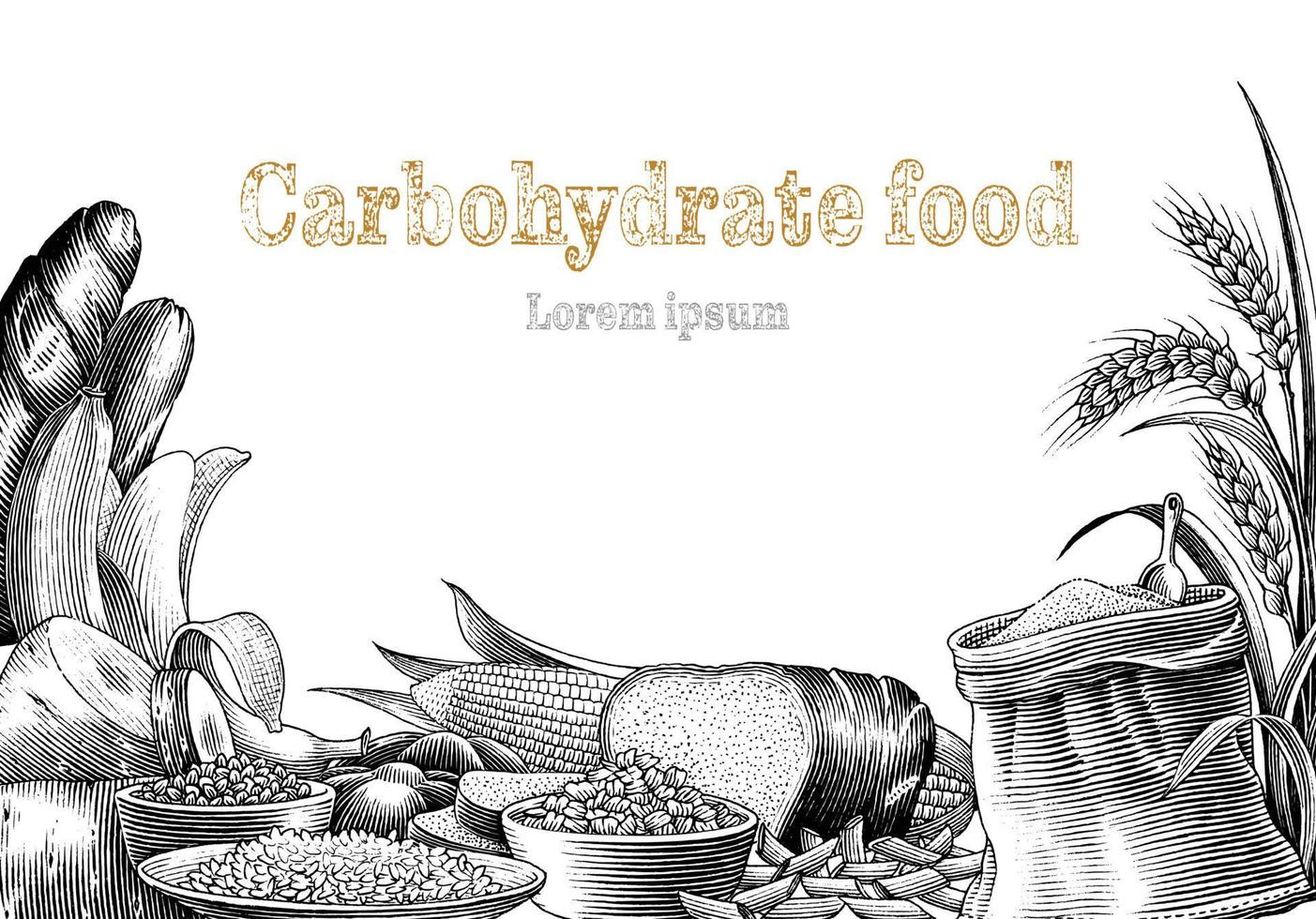 carbohidrato comida mano dibujo grabado estilo clip art vector